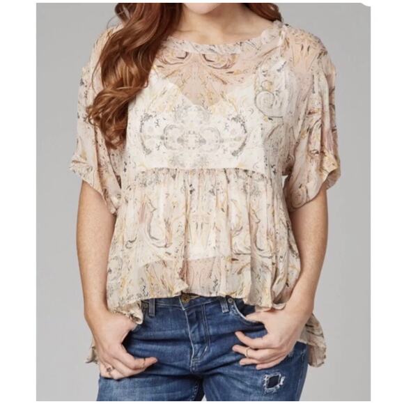 Free People Women's Say You Will Flowy Blouse Top Bohemian Boho Ivory Size Small - Picture 1 of 11
